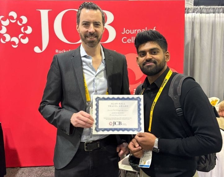 Justus Francis for the Alan Hall Travel Award at Cell Bio 2025, Philadelphia, Pennsylvania, USA.